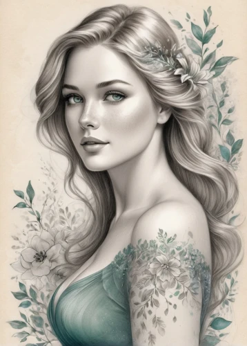 fantasy portrait,rose flower illustration,white rose snow queen,elsa,jessamine,elven flower,gardenia,celtic woman,fairy tale character,jasmine blossom,celtic queen,faerie,faery,romantic portrait,beautiful girl with flowers,mermaid background,fairy queen,lilacs,lilac blossom,floral wreath,Illustration,Black and White,Black and White 30