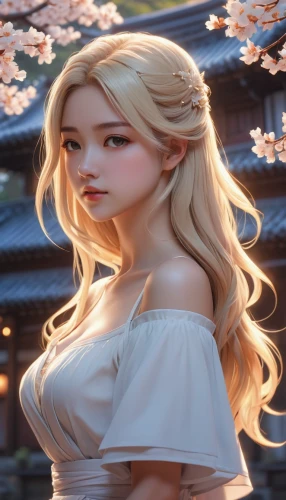 rapunzel,japanese sakura background,fantasy portrait,elsa,fairy tale character,hanbok,portrait background,white blossom,white rose snow queen,jasmine blossom,violet evergarden,rosa ' amber cover,jessamine,natural cosmetic,elven flower,sakura blossom,linden blossom,camellia,luminous,cosmetic brush,Conceptual Art,Fantasy,Fantasy 28