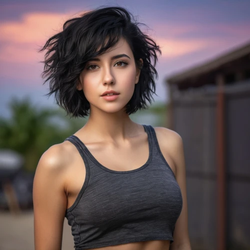 pixie cut,pixie-bob,bob cut,cotton top,girl in t-shirt,attractive woman,pixie,asymmetric cut,mulan,lis,sports bra,tee,short,bella kukan,girl portrait,tori,sexy woman,indian,portrait photography,beautiful young woman,Conceptual Art,Fantasy,Fantasy 16