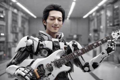 random access memory,electric guitar,endoskeleton,bass guitar,guitar player,ibanez,guitor,robotic,epiphone,longplayer,guitar head,yamaha motor company,sitar,industrial robot,soft robot,robotics,humanoid,random-access memory,android,electric bass,Photography,Realistic