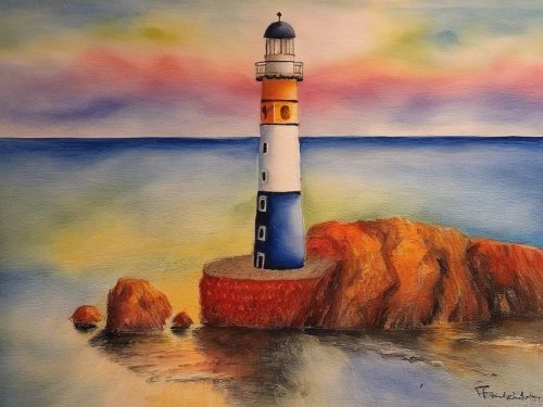 petit minou lighthouse,lighthouse,light house,electric lighthouse,watercolor painting,water color,red lighthouse,watercolor,watercolor background,water colors,watercolor paint,oil pastels,rubjerg knude lighthouse,watercolors,sea landscape,seascape,point lighthouse torch,sea stack,colored pencil background,watercolor pencils,Illustration,Paper based,Paper Based 24