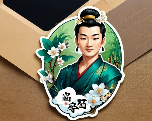 oriental painting,chinese art,mulan,japanese art,jasmine blossom,geisha girl,flower painting,wuchang,floral greeting card,chinese icons,file folder,hand painting,geisha,yi sun sin,hanbok,siu mei,watercolor women accessory,japanese icons,hand-painted,cool woodblock images,Unique,Design,Sticker