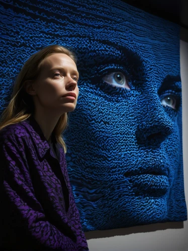 blue painting,girl with a pearl earring,art model,the girl's face,mystical portrait of a girl,portrait of a girl,vernissage,blue jasmine,meticulous painting,blue room,drawing with light,artistic portrait,face portrait,glass painting,woman face,art exhibition,woman's face,art gallery,photo painting,artist portrait,Photography,Artistic Photography,Artistic Photography 10