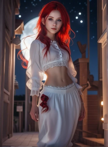 fire angel,angel lanterns,rose white and red,fae,white and red,light of night,cosplay image,white winter dress,christmas angel,fantasy picture,rem in arabian nights,vintage angel,fairy lanterns,fantasy woman,red-haired,angel,ariel,redhead doll,romantic look,nightgown,Photography,General,Realistic