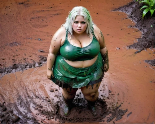 the blonde in the river,mud,crocodile woman,costa rican colon,plus-size model,mud wrestling,muddy,cave girl,mud wall,sinkhole,missisipi aligator,green algae,puddle,wet smartphone,wet girl,woman at the well,green water,rubber boots,mud village,water nymph,Illustration,Japanese style,Japanese Style 12