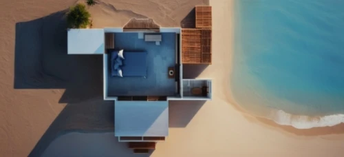 dunes house,lifeguard tower,cube stilt houses,inverted cottage,cubic house,beach house,sky apartment,modern architecture,admer dune,water stairs,penthouse apartment,beach furniture,cube house,miniature house,santorini,beach hut,futuristic architecture,oia,observation tower,dhabi