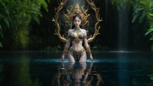 water nymph,water lotus,the enchantress,sacred lotus,priestess,fantasy woman,nymphaea,fantasy picture,mirror of souls,lotus with hands,dryad,oriental princess,siren,celtic queen,water-the sword lily,hula,rusalka,sorceress,mirror water,lotus