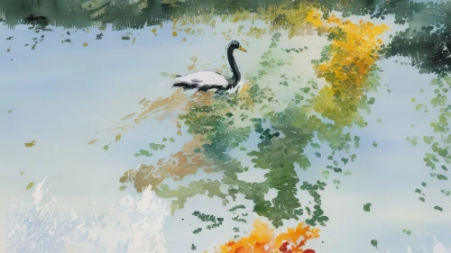 red-crowned crane,eastern crowned crane,grey crowned cranes,bird painting,whooping crane,gray crowned crane,grey crowned crane,egret,koi pond,wading bird,cattails,diving bird,wetland,pond,pond frog,watercolor paint strokes,duck on the water,cow heron,snowy egret,swan on the lake,Illustration,Paper based,Paper Based 07