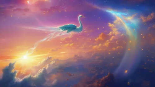 unicorn background,constellation swan,fantasy picture,fantasia,bird in the sky,full hd wallpaper,celestial,rainbow clouds,astral traveler,dolphin background,fantasy landscape,bird of paradise,3d fantasy,fantasy art,bird kingdom,fairy world,pegasus,charizard,world digital painting,unicorn and rainbow,Illustration,Realistic Fantasy,Realistic Fantasy 01