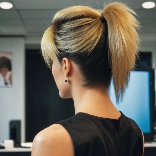 asymmetric cut,chignon,mohawk hairstyle,bun mixed,pony tail,pixie-bob,updo,short blond hair,hime cut,ponytail,pompadour,artificial hair integrations,hairstyle,back of head,pony tail palm,mohawk,pixie cut,pineapple bun,feathered hair,blonde woman,Photography,General,Realistic