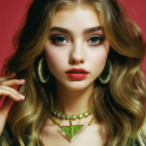 jewelry,gold jewelry,necklace,jeweled,vintage makeup,eurasian,earrings,beautiful young woman,jewellery,christmas jewelry,romantic look,pretty young woman,retouching,young woman,jewlry,neon makeup,red lips,necklace with winged heart,gift of jewelry,beautiful face,Photography,Fashion Photography,Fashion Photography 24