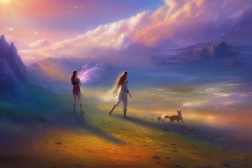 fantasy picture,fantasy landscape,travelers,fantasy art,journey,mists over prismatic,world digital painting,unicorn background,love in the mist,dream world,landscape background,fairies aloft,the mystical path,3d fantasy,antasy,astral traveler,unicorn and rainbow,mermaid background,sci fiction illustration,fairy world,Illustration,Realistic Fantasy,Realistic Fantasy 01