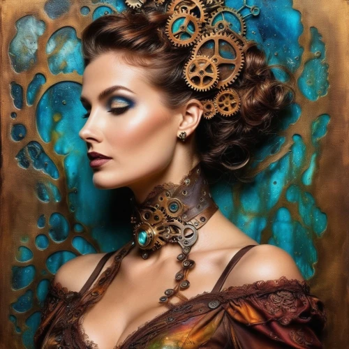 fantasy portrait,boho art,fantasy art,oil painting on canvas,venetian mask,mystical portrait of a girl,henna frame,steampunk,bodypainting,oil painting,woman portrait,body painting,romantic portrait,gypsy soul,art painting,art nouveau,cleopatra,the enchantress,victorian lady,celtic queen,Illustration,Realistic Fantasy,Realistic Fantasy 13