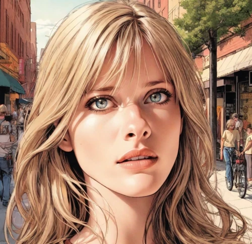 blonde woman,blue jasmine,the girl's face,world digital painting,jessamine,blonde girl,city ​​portrait,blond girl,laurie 1,clementine,digital painting,girl portrait,sci fiction illustration,photo painting,woman face,women's eyes,blonde woman reading a newspaper,girl with speech bubble,girl drawing,the blonde in the river,Digital Art,Comic