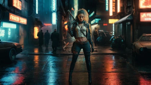 cyberpunk,hatsune miku,nerve,walking in the rain,katana,hk,chinatown,shanghai,in the rain,neon arrows,metropolis,avatar,futuristic,pedestrian,neon lights,girl walking away,bangkok,neon,cinematic,hong
