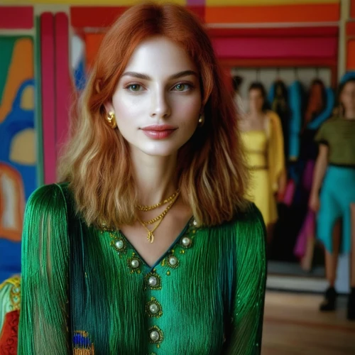 in green,green dress,colorful,green jacket,green,60s,redhead doll,colourful,daphne,valerian,peacock,color,70s,valentino,paloma,young woman,ginger rodgers,model doll,mannequin,green and blue,Photography,Fashion Photography,Fashion Photography 16