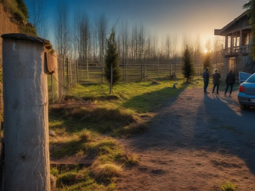 fence posts,farmstead,wooden fence,farm gate,lens flare,home landscape,village life,winery,pasture fence,uckermark,southern wine route,the threshold of the house,bucovina,rural style,wine country,country side,depth of field,wooden poles,countryside,the farm,Photography,General,Realistic