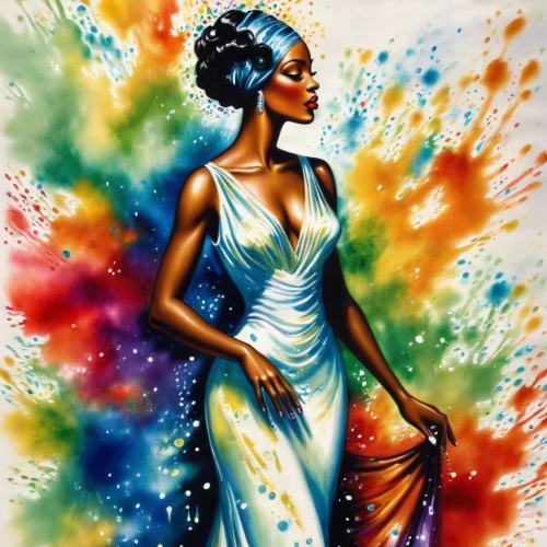 african woman,african american woman,art painting,african art,boho art,oil painting on canvas,dance with canvases,watercolor women accessory,fabric painting,african culture,divine healing energy,fashion illustration,watercolor pencils,beautiful african american women,the festival of colors,black woman,watercolor paint,watercolor painting,nigeria woman,khokhloma painting,Illustration,Realistic Fantasy,Realistic Fantasy 21