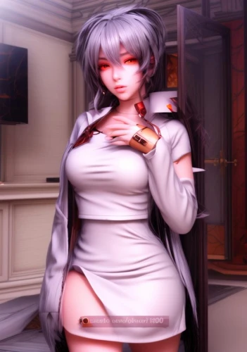 rei ayanami,piko,fuki,see-through clothing,white clothing,nurse uniform,kotobukiya,silver,white coat,grey,whitey,gray color,kado,mc,grey background,eris,gray kitty,honmei choco,siu mei,silver fox