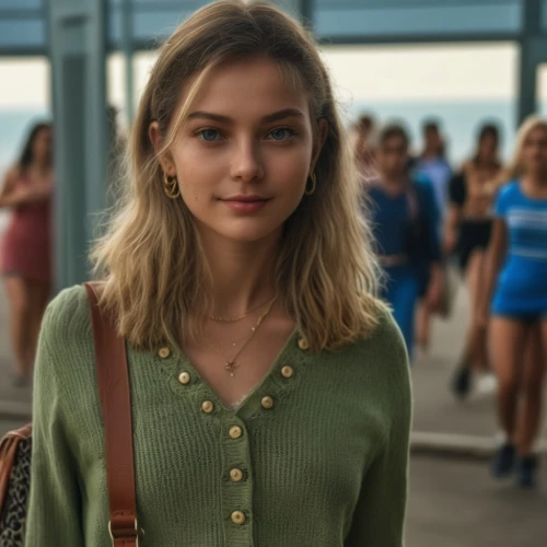 green dress,angelica,the girl at the station,girl in t-shirt,the girl's face,lena,passengers,pretty young woman,sofia,young woman,on the street,on the pier,girl in a long,a girl's smile,in green,portrait of a girl,girl portrait,khaki,girl walking away,daphne,Photography,General,Realistic
