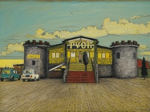 toll house,gas-station,beach hut,the train station,railroad station,train depot,vincent van gough,fisherman's hut,vincent van gogh,fisherman's house,street scene,hudson yard,peter-pavel's fortress,beach huts,locomotive shed,huts,matruschka,bus garage,train station,prora