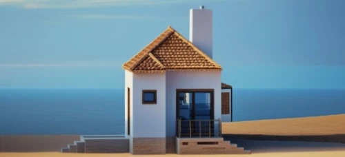 lifeguard tower,miniature house,rubjerg knude lighthouse,beach hut,model house,dunes house,3d render,house of the sea,rubjerg knude,island church,render,sunken church,3d model,3d rendering,beach house,inverted cottage,light house,lighthouse,window with sea view,beach defence