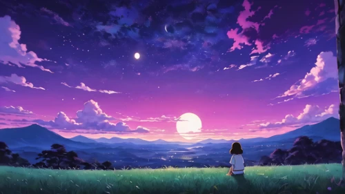 moon and star background,studio ghibli,would a background,background screen,purple landscape,dream world,sakura background,dusk background,starlight,music background,love background,art background,my neighbor totoro,background images,landscape background,musical background,starry sky,earth rise,the moon and the stars,evening atmosphere,Illustration,Japanese style,Japanese Style 14