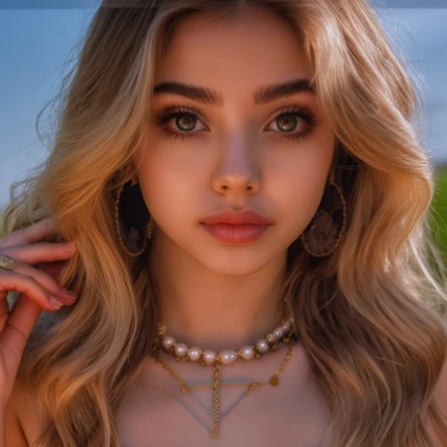 necklace,portrait background,beach background,jewelry,eurasian,beautiful young woman,dhabi,girl portrait,beautiful face,pretty young woman,lycia,romantic look,retouching,digital painting,model beauty,gold jewelry,victoria lily,romantic portrait,olallieberry,fantasy portrait,Photography,General,Realistic