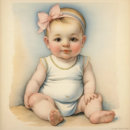 child portrait,infant,watercolor baby items,girl with cloth,kewpie doll,portrait of a girl,girl sitting,female doll,vintage doll,christ child,baby frame,diabetes in infant,child,child's frame,child with a book,portrait of christi,kewpie dolls,child girl,vintage art,vintage drawing,Illustration,Retro,Retro 19
