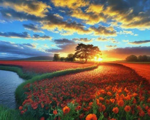 meadow landscape,poppy fields,beautiful landscape,poppy field,landscapes beautiful,splendor of flowers,holland,flower field,netherlands,dutch landscape,splendid colors,the netherlands,nature landscape,landscape background,blanket of flowers,tulip field,landscape nature,field of poppies,tulips field,blooming field,Photography,General,Realistic