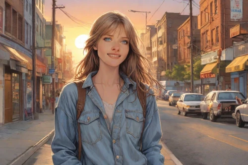 world digital painting,photo painting,digital compositing,portrait background,digital painting,girl walking away,girl in a long,woman walking,feist,girl sitting,pedestrian,oil painting,city ​​portrait,the girl at the station,jeans background,a pedestrian,photoshop manipulation,creative background,denim background,woman sitting,Digital Art,Comic