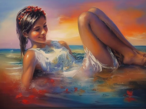 oil painting on canvas,oil painting,art painting,girl on the river,girl with a dolphin,girl on the boat,the sea maid,italian painter,sea landscape,relaxed young girl,sea breeze,girl sitting,oil on canvas,water nymph,fineart,oil paint,photo painting,fantasy art,seascape,blue hawaii,Illustration,Paper based,Paper Based 04