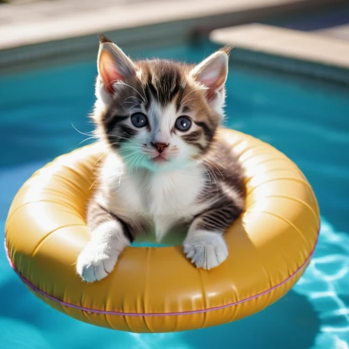 baby float,jumping into the pool,inflatable pool,sunlounger,cute cat,summer floatation,tabby kitten,shrimp slide,kitten,cat on a blue background,american wirehair,lounger,raft,cat-ketch,air mattress,bouncy castle,perched on a log,little cat,pounce,swim ring