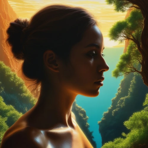 world digital painting,fantasy portrait,digital painting,mystical portrait of a girl,girl with tree,moana,katniss,tiana,sci fiction illustration,rosa ' amber cover,cg artwork,digital art,portrait background,digital artwork,dryad,polynesian girl,girl portrait,digital illustration,girl in a long,avatar,Illustration,Paper based,Paper Based 04