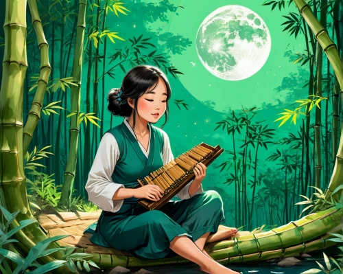 bamboo flute,mulan,game illustration,fairy tale character,nước chấm,vietnamese woman,little girl reading,book illustration,cao lầu,pan flute,pocahontas,traditional vietnamese musical instruments,world digital painting,girl studying,siu mei,sci fiction illustration,erhu,chả lụa,asian woman,bamboo,Unique,Design,Infographics