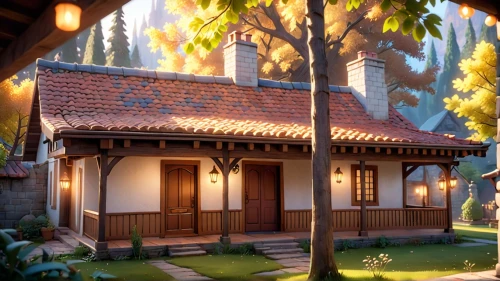 traditional house,wooden house,violet evergarden,asian architecture,small house,little house,miniature house,hanok,beautiful home,wooden houses,studio ghibli,summer cottage,house painting,house roofs,ancient house,wooden roof,holiday villa,country cottage,watercolor tea shop,private house,Anime,Anime,Cartoon