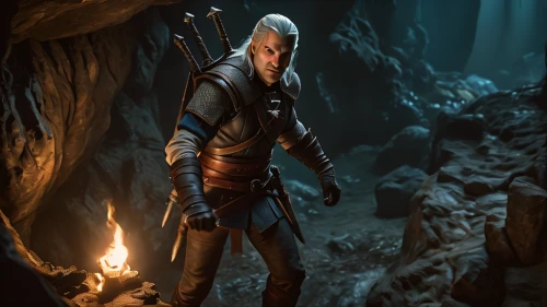 witcher,grey fox,male elf,dark elf,silver arrow,cable,kadala,ocelot,male character,cullen skink,vax figure,tiber riven,assassin,mercenary,cg artwork,4k wallpaper,fire background,god of thunder,digital compositing,arrow,Photography,General,Cinematic