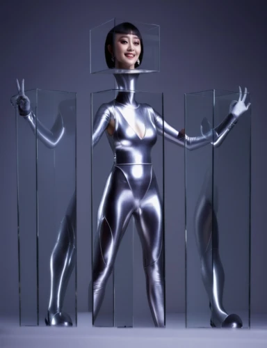 bjork,gain,dita,display dummy,silver,transparent material,chainlink,humanoid,perfume,anna may wong,mime artist,virtual identity,plastic arts,pvc,marionette,rubber doll,asian costume,bodypainting,digital identity,3d figure,Photography,General,Realistic