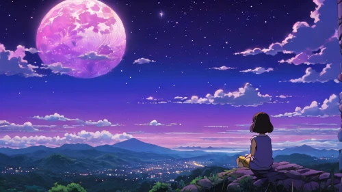 moon and star background,purple landscape,purple moon,earth rise,dream world,moonlight,the moon and the stars,studio ghibli,moonrise,lunar,dusk background,background with stones,night sky,lunar landscape,moonlit night,moonlit,moon and star,moonlight cactus,valley of the moon,starry sky,Illustration,Japanese style,Japanese Style 14