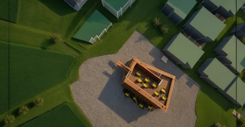 cargo containers,grass roof,mini golf course,house roofs,roofs,miniature golf,wooden cubes,farm yard,mini-golf,isometric,roof landscape,turf roof,stacked containers,wooden construction,farmlands,blocks of houses,wooden mockup,eco-construction,baseball field,farms,Photography,General,Realistic