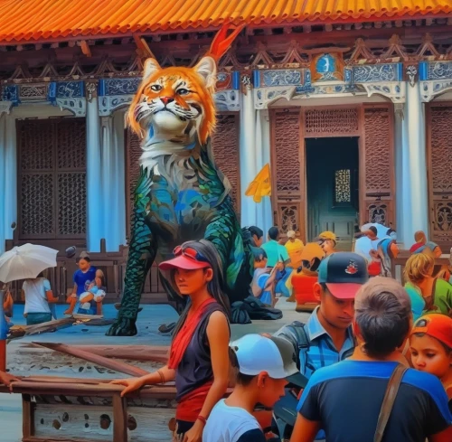 lion fountain,chinese temple,chinese dragon,hoian,buddhist temple,chinese pastoral cat,ancient parade,forbidden palace,asian tiger,shanghai disney,summer palace,barongsai,hoi an,tiger head,tigers,dragon palace hotel,cultural tourism,chiang mai,hall of supreme harmony,a tiger,Illustration,Paper based,Paper Based 04