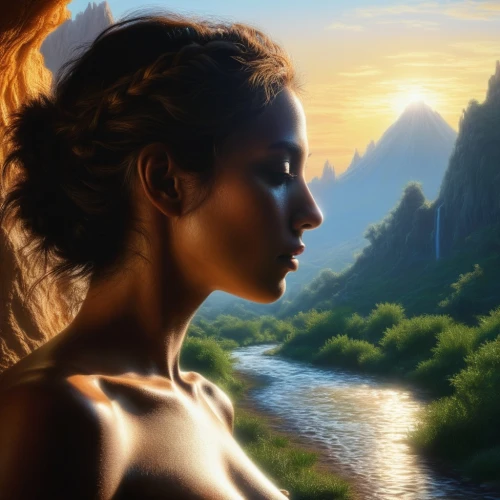 world digital painting,fantasy picture,fantasy portrait,fantasy art,girl on the river,landscape background,digital painting,heroic fantasy,sci fiction illustration,mystical portrait of a girl,lara,the blonde in the river,biblical narrative characters,digital compositing,prehistory,fantasy landscape,fantasy woman,romantic portrait,portrait background,cg artwork,Illustration,Paper based,Paper Based 04