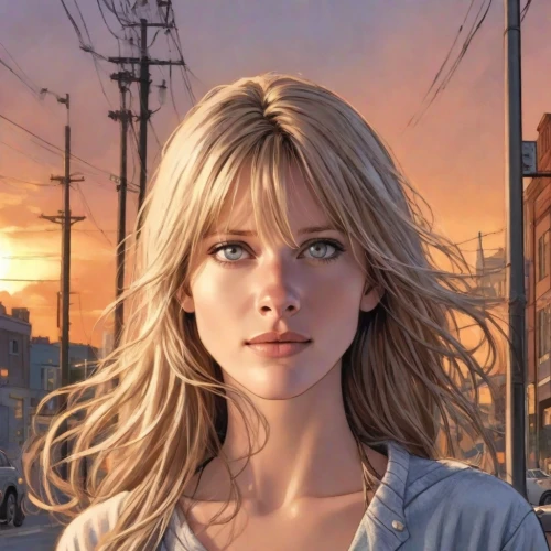 blonde woman,blonde girl,city ​​portrait,clementine,blond girl,sci fiction illustration,game illustration,romantic portrait,cg artwork,ps3,portrait background,game art,rosa ' amber cover,background image,the girl's face,lori,girl portrait,world digital painting,background images,libra,Digital Art,Comic