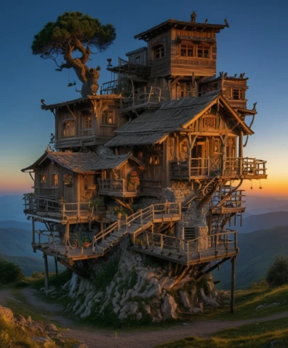 tree house hotel,tree house,treehouse,ancient house,house in mountains,log home,wooden house,house in the mountains,stilt house,hanging houses,house in the forest,abandoned place,crooked house,wooden construction,lonely house,crispy house,abandoned house,house of the sea,lookout tower,timber house,Photography,General,Realistic