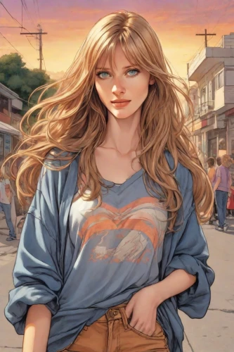 asuka langley soryu,blonde woman,wonder,blonde girl,blond girl,rosa ' amber cover,the girl at the station,jessamine,the blonde in the river,tsumugi kotobuki k-on,girl in t-shirt,clementine,young woman,girl with speech bubble,citrus,super heroine,cinnamon girl,jeans background,background image,jean jacket,Digital Art,Comic