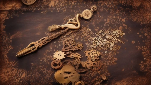 steampunk gears,skeleton key,house keys,door key,house key,key mixed,gears,key hole,cuckoo clock,music keys,wooden tags,trinkets,violin key,antique background,jewelry making,clothespins,adornments,jigsaw puzzle,mechanical puzzle,keys,Illustration,Realistic Fantasy,Realistic Fantasy 13