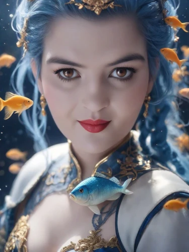 fairy peacock,fantasia,mulan,dragon li,blue peacock,3d fantasy,fantasy portrait,fantasy woman,water lotus,blue enchantress,vanessa (butterfly),the snow queen,moana,the sea maid,geisha,blue chrysanthemum,fairy tale character,fantasy picture,peacock,god of the sea,Photography,Commercial
