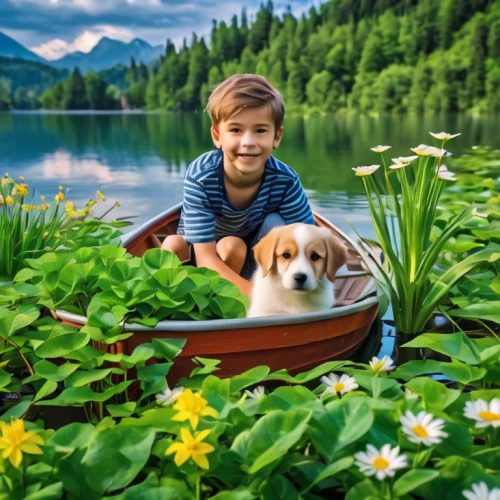 boy and dog,boat landscape,canoeing,girl and boy outdoor,boats and boating--equipment and supplies,pet vitamins & supplements,picnic boat,little boat,cute puppy,dog in the water,dug out canoe,rowboat,children's background,wooden boat,hunting dog,beagle,hunting dogs,pontoon boat,rowboats,dog photography