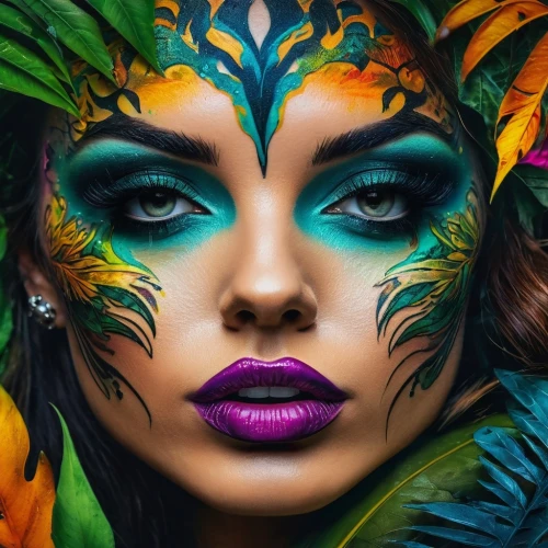 peacock eye,fairy peacock,tiger lily,peacock,masquerade,poison ivy,tropical floral background,flora,face paint,colorful floral,colorful leaves,tropical bird,bodypainting,body painting,bodypaint,bird of paradise,fantasy portrait,tropical bloom,tropical butterfly,tropical flowers,Photography,General,Fantasy