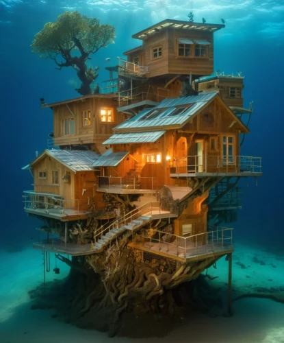 house of the sea,stilt house,underwater playground,floating huts,stilt houses,cube stilt houses,houseboat,fisherman's house,ocean underwater,tree house hotel,floating islands,island suspended,underwater landscape,underwater world,tree house,house with lake,inverted cottage,sunken ship,sunken church,wooden house,Photography,Artistic Photography,Artistic Photography 01